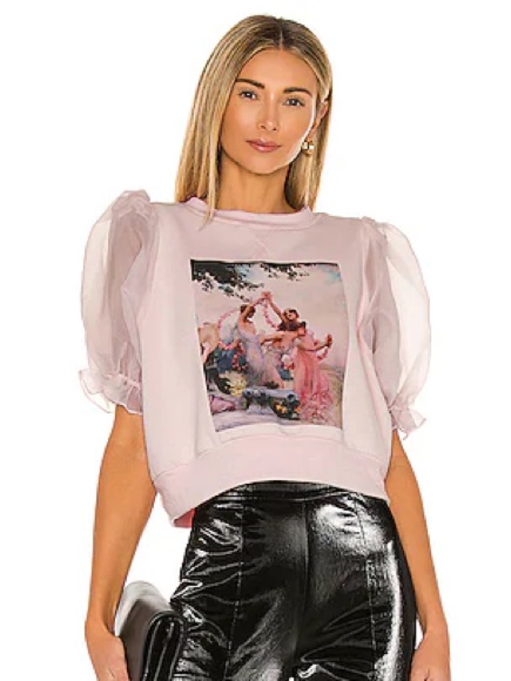 SELKIE The Minnie Sweater in Festival Girls Light Pink Puff Organza Sleeve